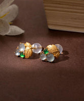 Modern Gold Sterling Silver Overgild Jade Grape Stud Earrings